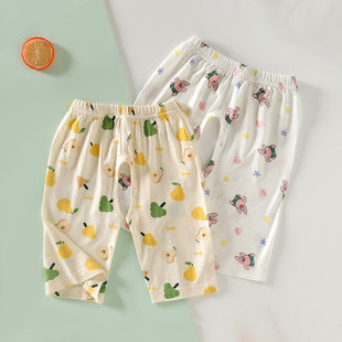 男の子と女の子用の子供用夏用クロッチレスクロップドパンツ、赤ちゃん用の薄いオーバークロッチパンツ、モーダルホームミッドレングスパンツ