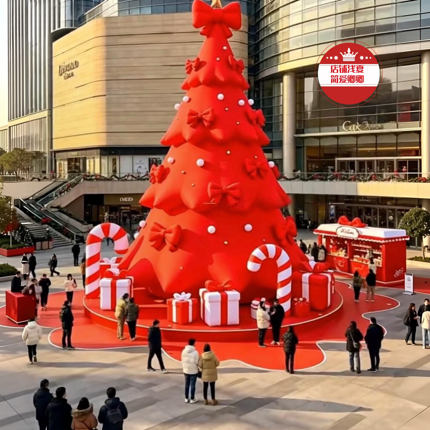 红色巨型蝴蝶结圣诞树美陈户外广场度假园区酒店庭院快闪活动装扮