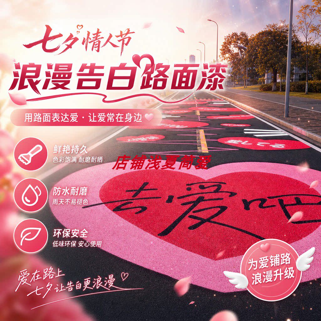 七夕情人节浪漫告白路面地贴斑马线门店表白神器防水耐磨环保装扮