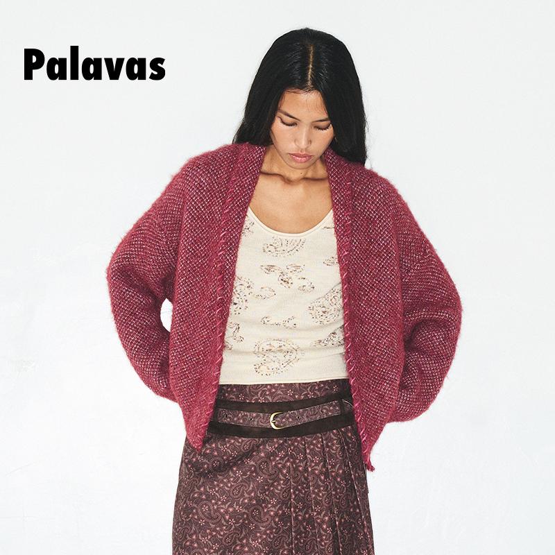 palavas新品漫野红莓系带开衫春季新款针织时尚舒适羊毛毛衣原创