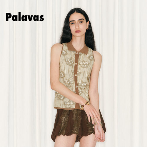 PALAVAS梵花印迹针织翻领背心