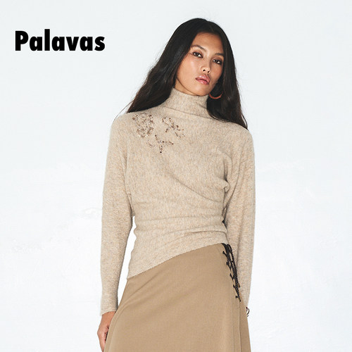 Palavas高领绣花羊毛针织衫新品
