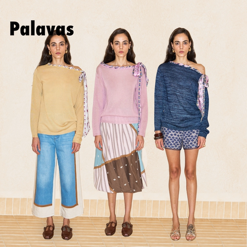 palavas新品一字肩针织衫女春季
