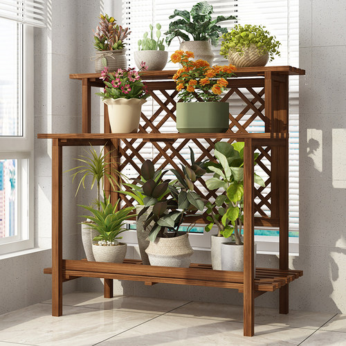 花架子实木多层阶梯多肉盆架客厅室内外阳台置物架落地式防腐田园
