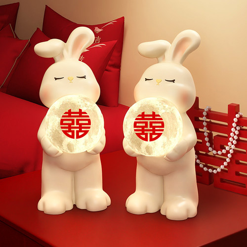 大白兔长明灯结婚一对卧室高级新婚陪嫁床头台灯礼物小夜灯送新人
