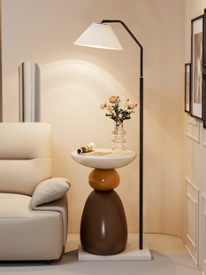 中古风创意床头柜落地灯一体床边现代沙发边卧室客厅几复古置物架