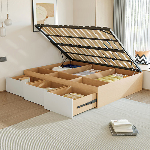 小户型带抽屉气压排骨架子床卧室收纳储物床高箱榻榻米1.2m单人床