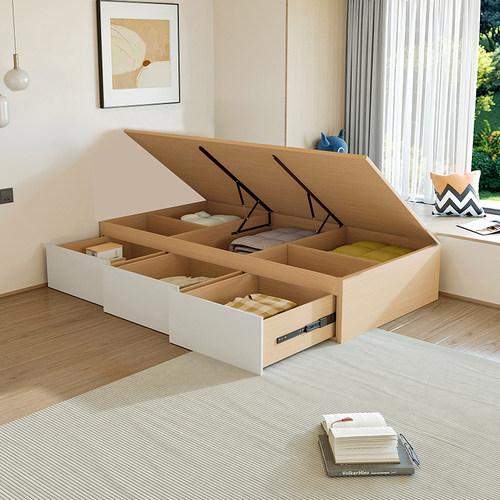 小户型床头抽屉柜侧开气压床卧室收纳高箱储物床榻榻米1.2m单人床