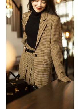 EG210204 经典大气宽松廓形 时髦精致复古法式风千鸟格西装