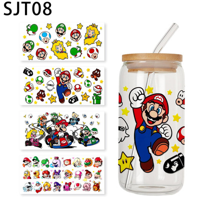 4张/包UV DTF 杯套转印贴玻璃杯子瓶子保温杯装饰防水乙烯基贴纸