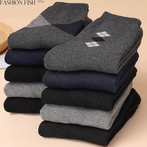 加绒加厚袜子男袜纯棉中筒袜棉袜冬款秋冬季保暖男士毛巾长筒长袜