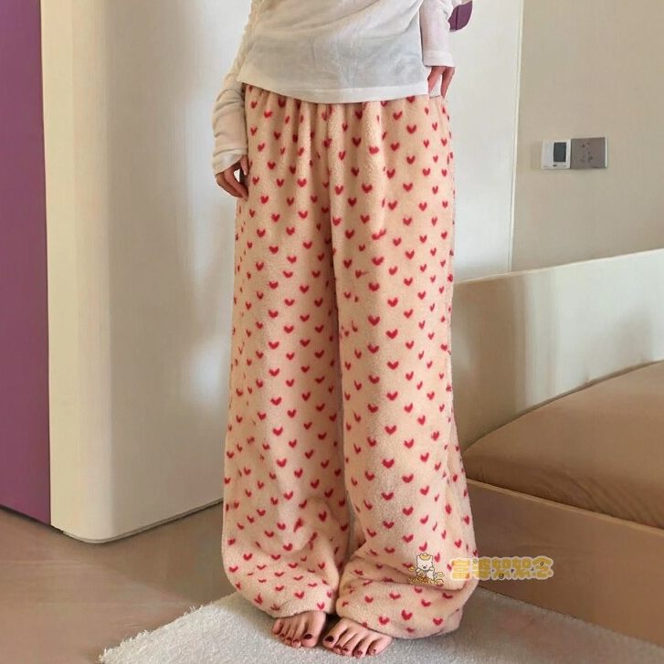 家居裤爱心加绒裤子秋冬睡裤保暖