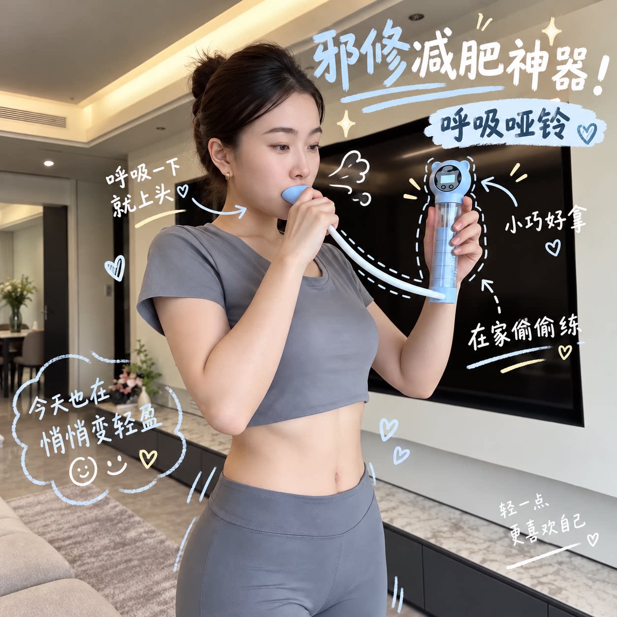 邪修神器!呼吸哑铃家用腹肌马甲线脸部核心训练器训练阻力器