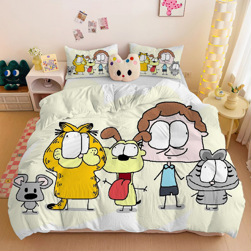 加菲猫卡通插画双面印花四件套件