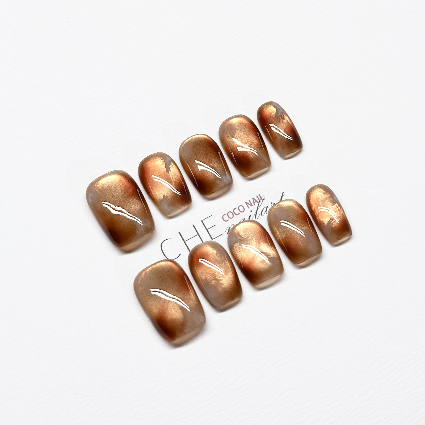 2025新款手工美甲穿戴甲金棕猫眼晕染简约温柔百搭高级感显白1091