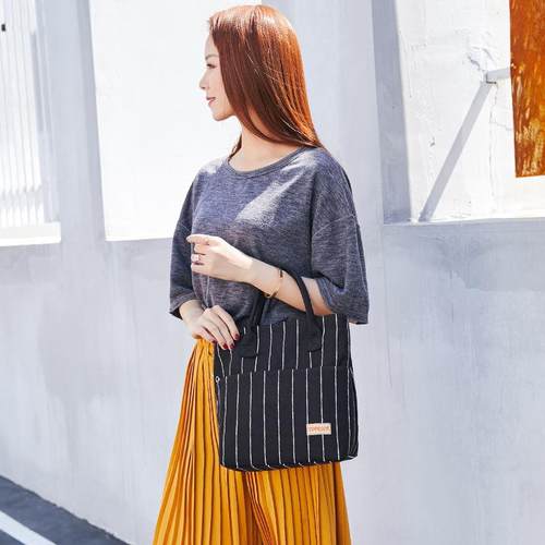 大容量帆布手提包女印花饭盒袋简约手拎包便当包妈咪包时尚文件袋