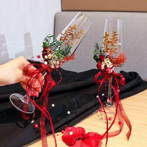 精致小高脚杯结婚敬酒杯新人香槟杯高脚杯喜字婚礼创意diy鸡尾酒
