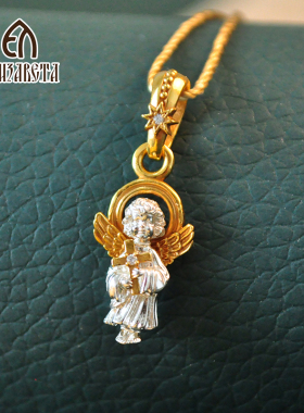 俄罗斯伊丽莎白925银包金镶嵌可爱守护小天使情人节礼物吊坠81529