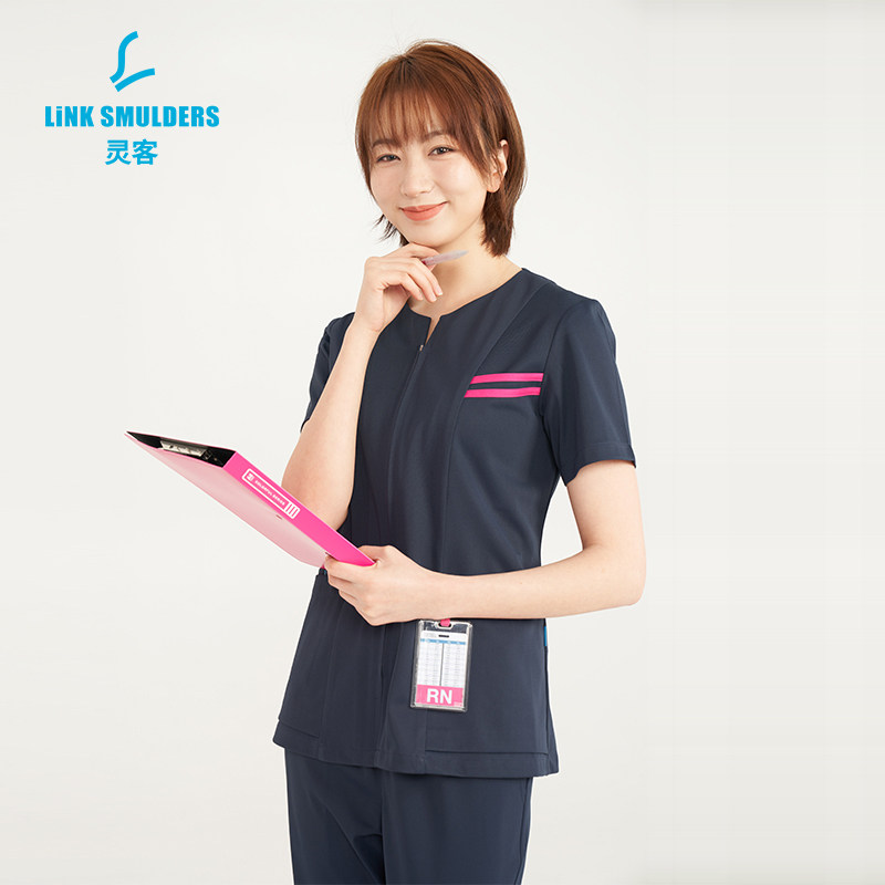 灵客夏季短袖医师服女圆领拉链