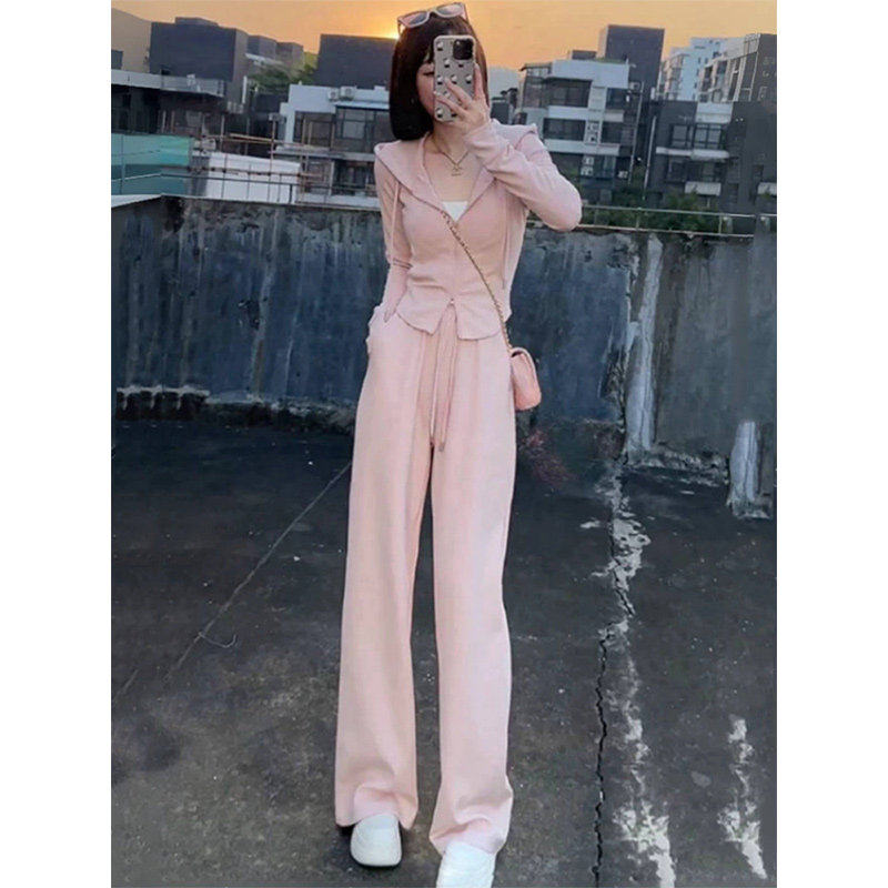 小个子穿搭运动休闲套装女春季2026新款爆款连帽运动衫阔腿裤两件