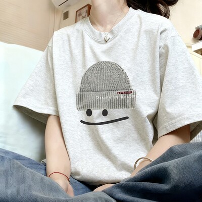 纯棉白灰色短袖t恤女2026