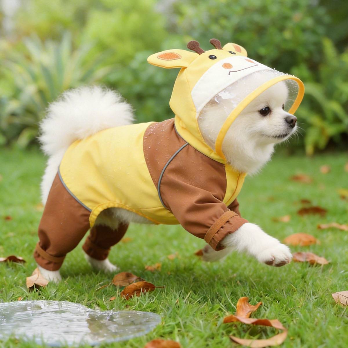 宠物服装狗狗猫咪衣服新款萌萌卡通四脚全包长颈鹿雨衣小型犬防水
