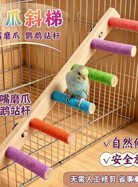 虎皮鹦鹉用品攀爬站架磨爪千云梯鸟笼配件小鸟休息站杠蹦跳杆磨砂