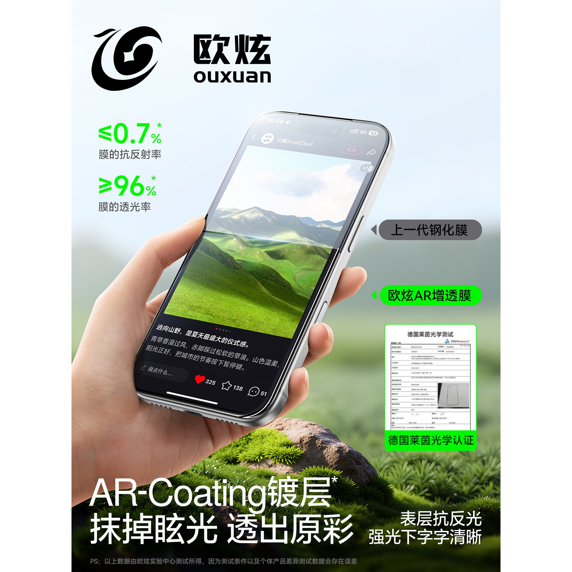 德国蓝猩【3D热弯AR抗反射】适用OPPOReno15pro钢化膜新款Reno15C手机膜Reno14保护膜14pro全屏13pro防摔12贴