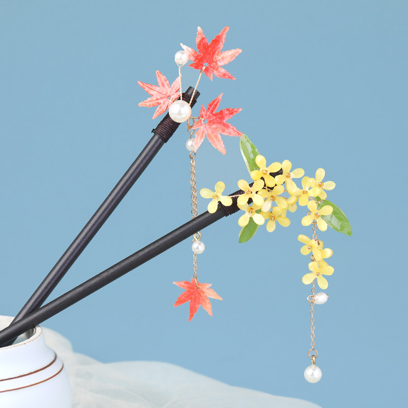 桂花发簪古风簪子红枫叶簪花流苏