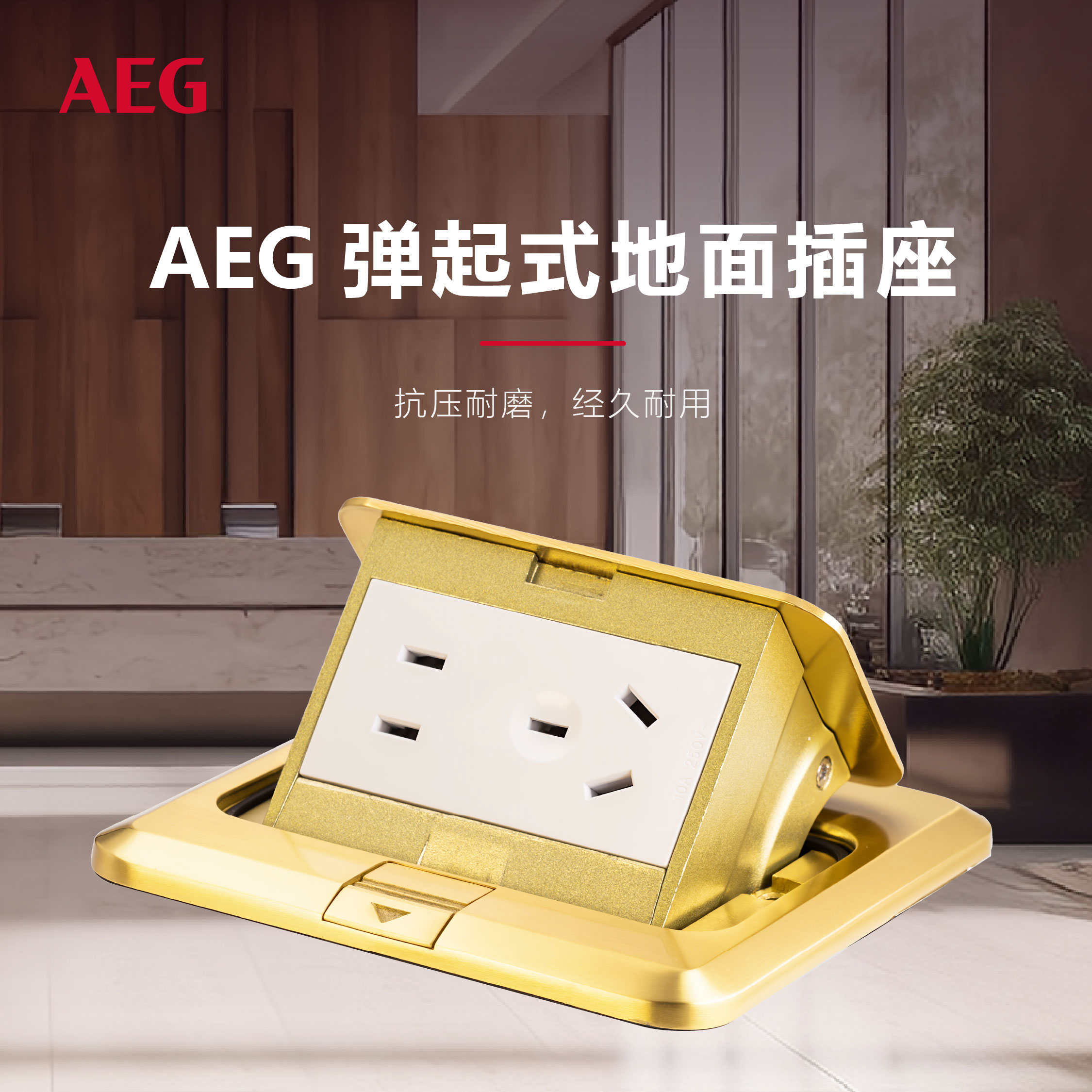 AEG 地插插座隐形嵌入式地插座纯平超薄地扦五孔全铜防水盖板地面
