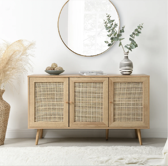 中古风实木编藤客厅边柜复古家用储物柜靠墙收纳边几餐边柜