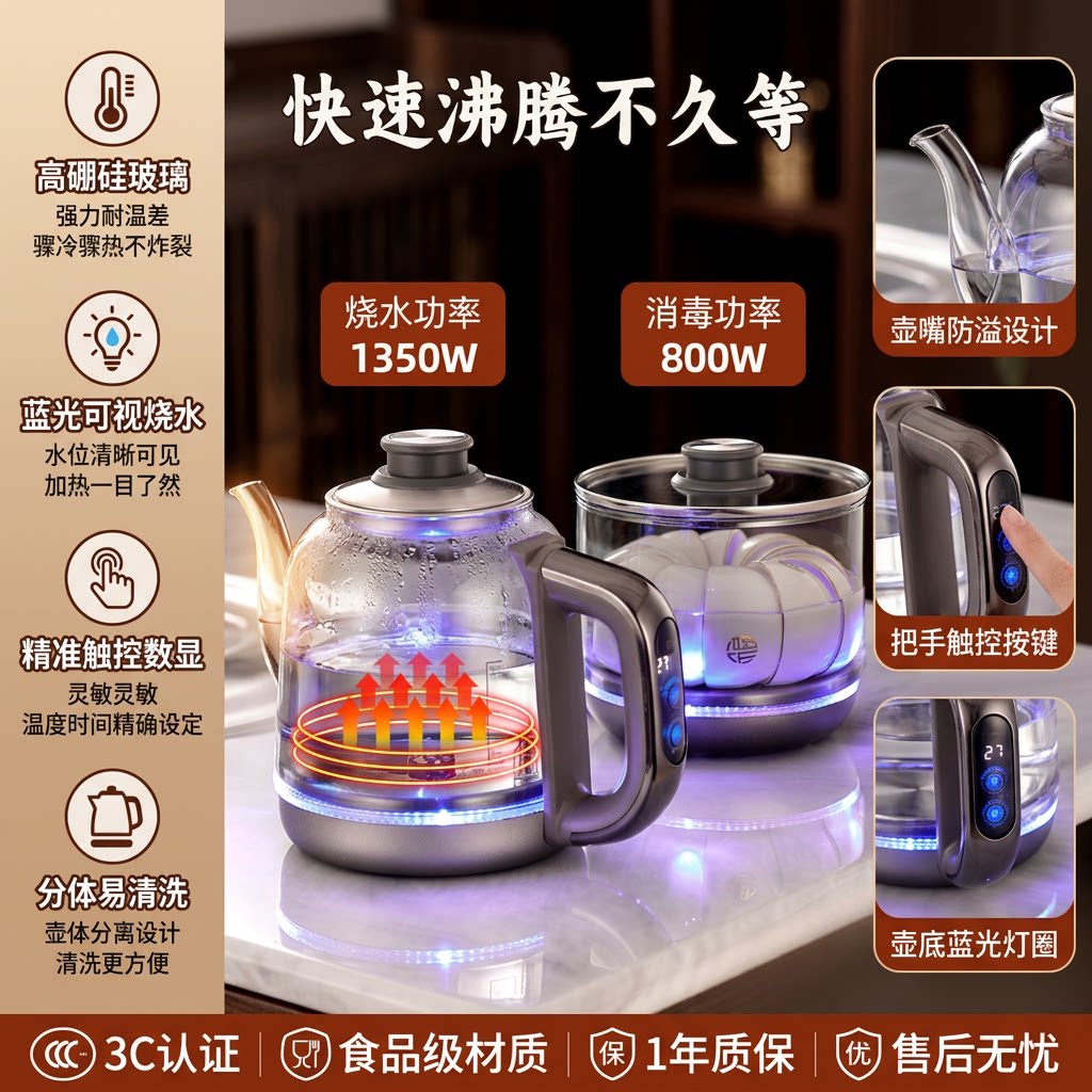 岩板茶台双孔烧水壶嵌入式电茶炉全自动上水泡茶壶单孔两孔一体机