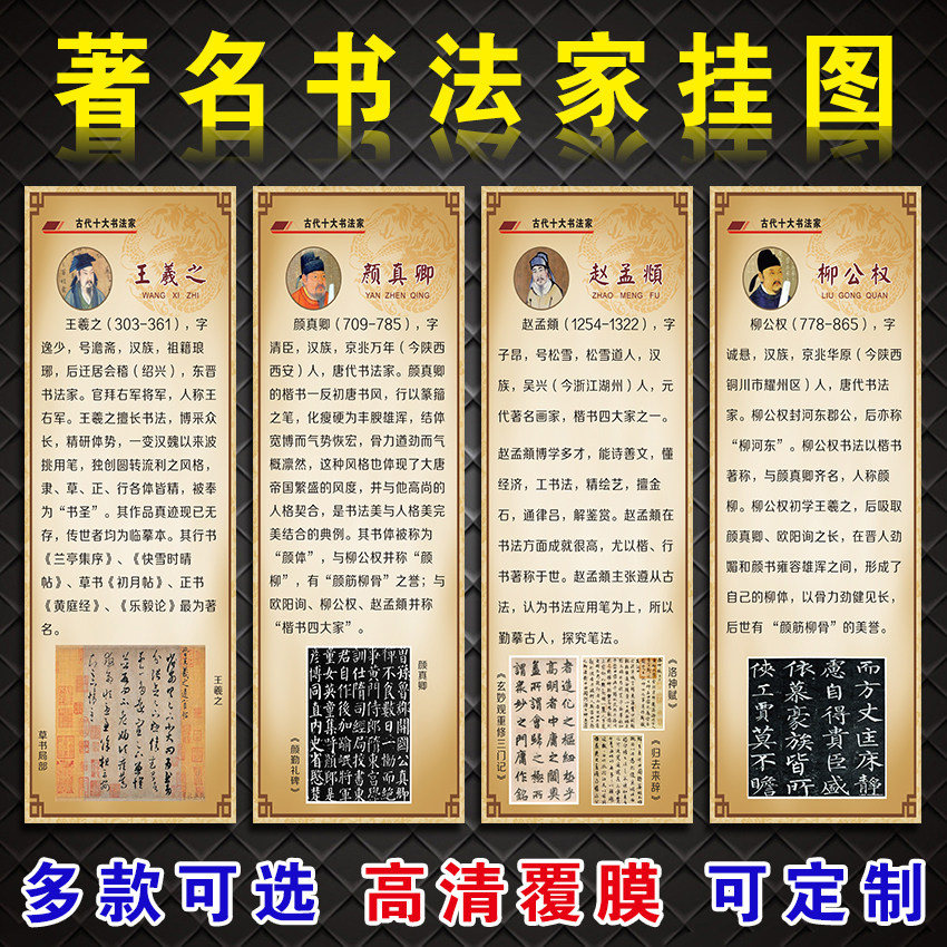 中国古代十大书法家汉字发展历史书法教室布置装饰墙贴画国学传统文化