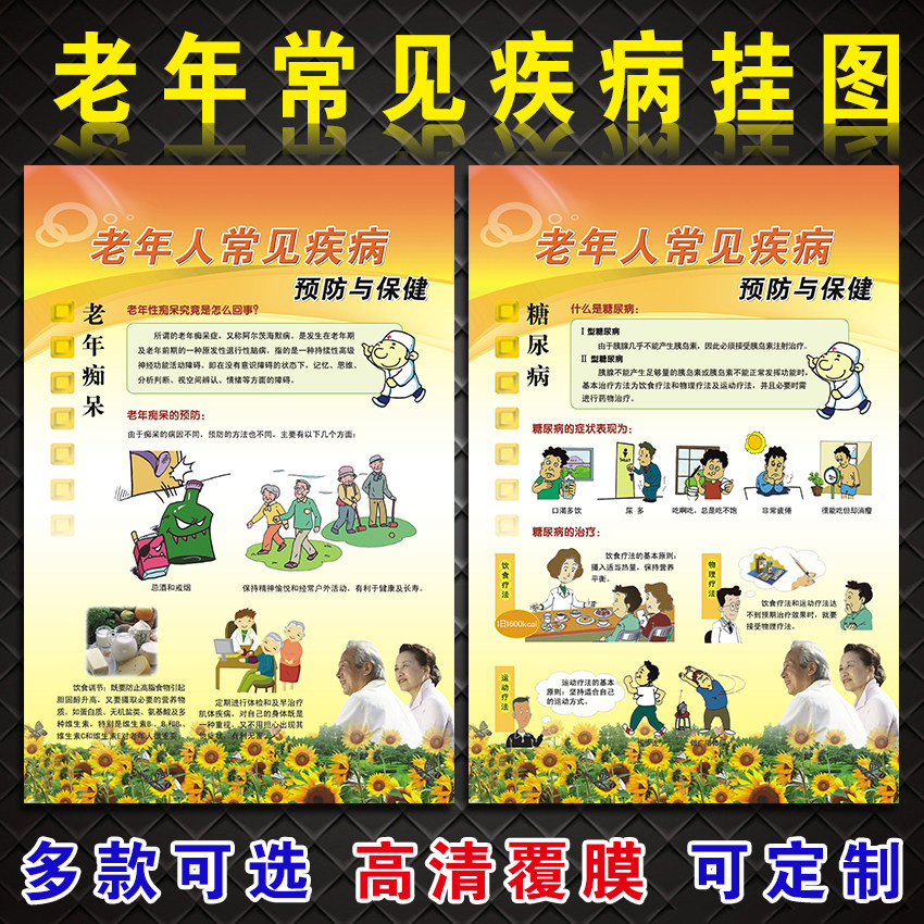 新款老年常见疾病知识海报健康常识墙贴社区保健宣传画慢性病防治挂图