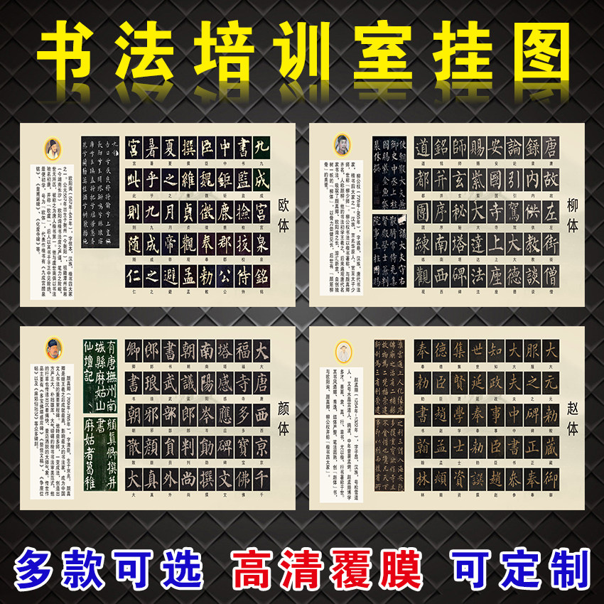 班教室布置装饰墙贴机构文化墙墙面握笔笔画坐姿挂图书法楷书四大家