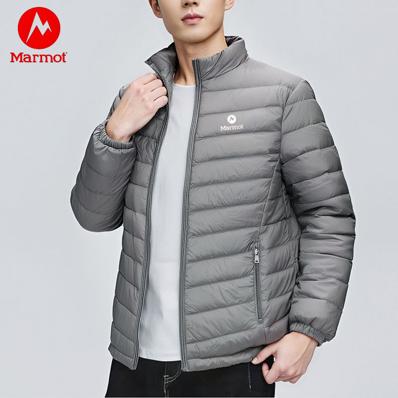 土拨鼠羽绒服男女同款轻便舒适 轻薄保暖白鸭绒男士排骨立领外套