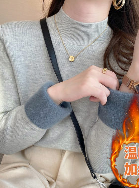 加绒加厚半高领毛衣女紧