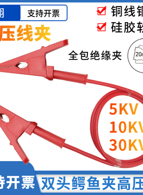 双头鳄鱼夹V高压线5000V/10KV/30K铜夹带线高压测试线耐压连接线