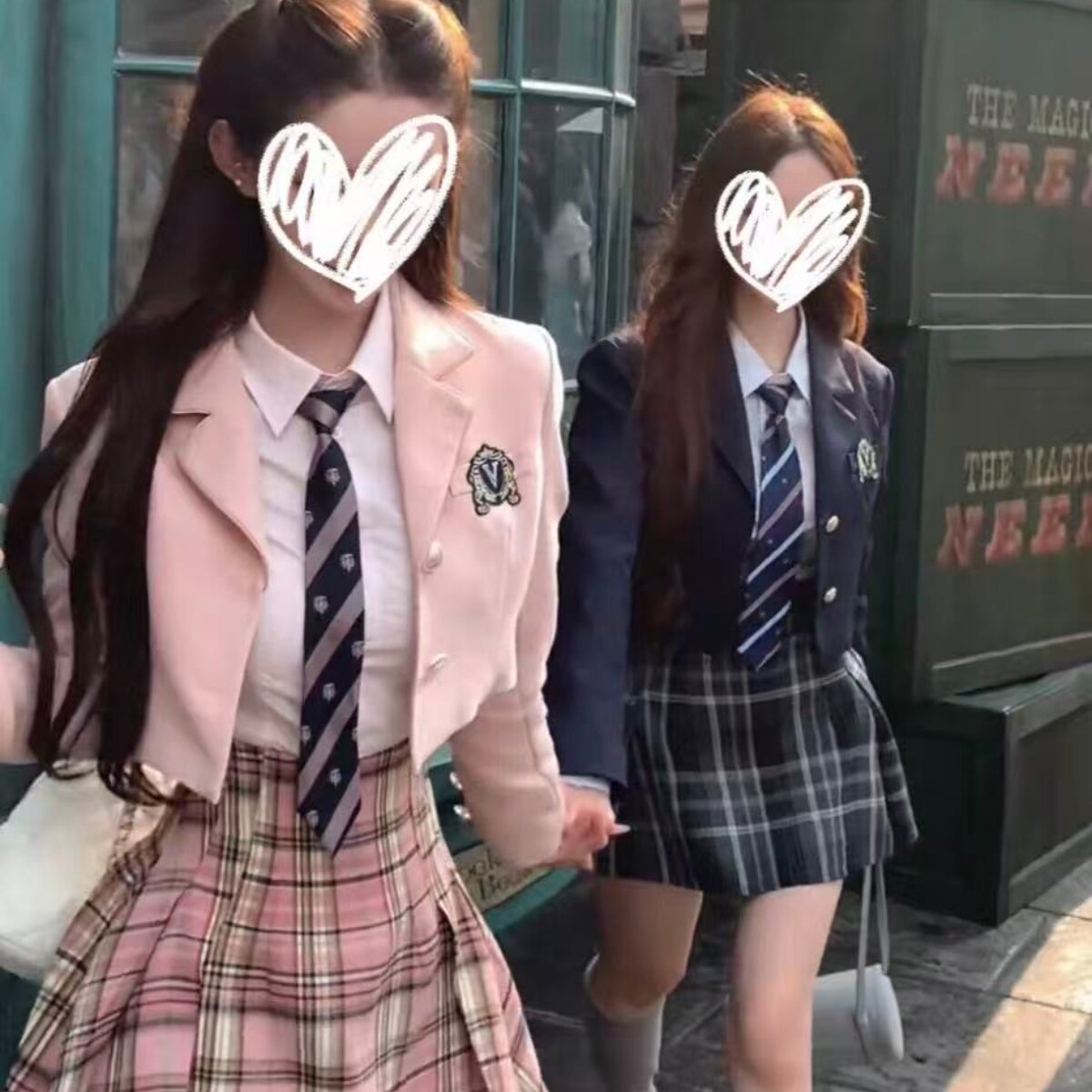 猫年 清潭艺高~重磅学院风套装西装衬衫半裙领巾秋季粉色学姐JK