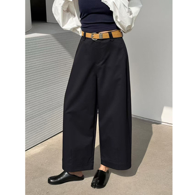 春季新款九分直筒裤简约高腰