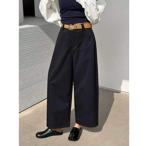 春季新款九分直筒裤简约高腰