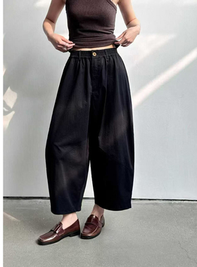 正品简谜S26009高腰宽松显瘦九分哈伦裤休闲百搭松弛奶奶裤气球裤