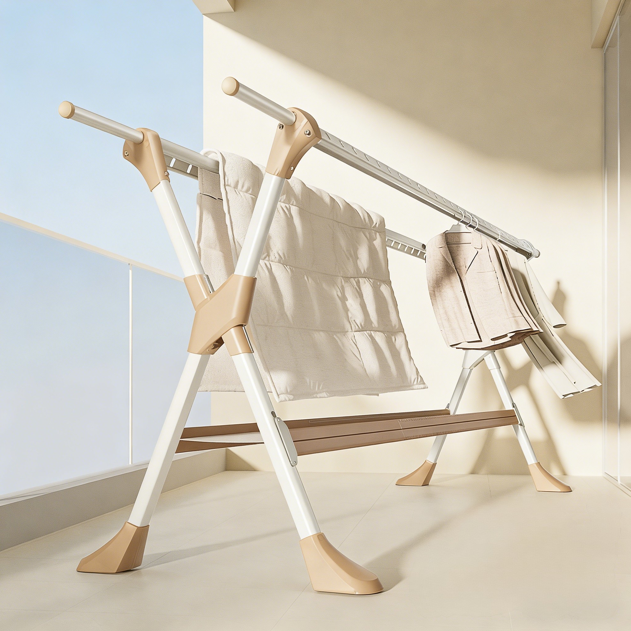 比人焦糖奶油晾衣架落地折叠阳台家用室内户外加粗多功能晒被神器,收纳整理,床品/布艺晾晒架,淘宝优惠券,粉丝福利购,淘宝优惠卷