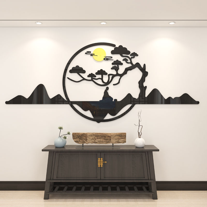 中式餐厅布置禅意贴画3d立体墙贴饭店背景墙客厅沙发墙面装饰壁画图片