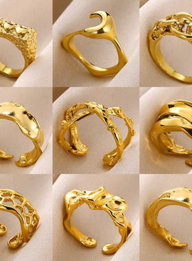 法国coss koko欧美新款心形戒指不规则凹凸感戒指女个性开口指环