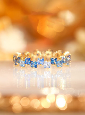 法国Coss KoKo柔蓝戒指女ins高档感彩虹系列镀18K金镶嵌彩色防