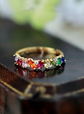 法国Coss KoKo【彩虹】 艳丽锆石个性微镶指环轻奢女款镶时尚高级