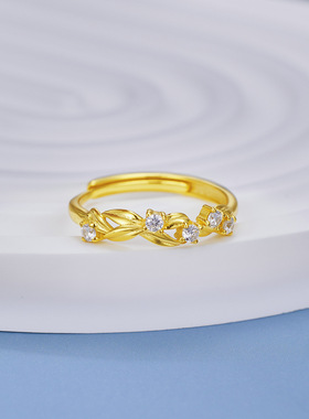 法国coss koko银城s925银爱神花环戒指女锆石点钻花卉枝叶活口