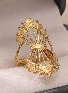 法国coss koko时尚皇冠戒指小众设计感百搭开口戒指个性可调节