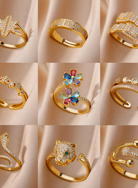 法国coss koko新款铜锆石戒指蛇形戒指嘻哈风女戒子开口指环